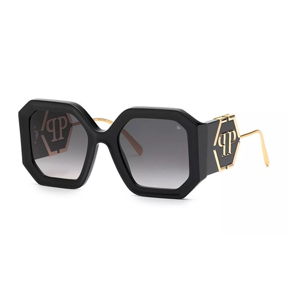 Philipp Plein Sunglasses Square Full Rim, Black Frame and Grey Gradient Lens